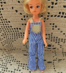 BLONDE SINDY DOLL SWIVEL WAIST, STRIPED OVERALLS